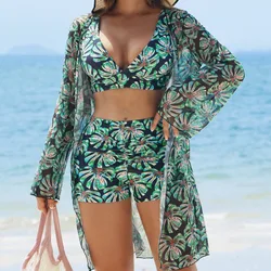 Summer Print Swimsuits Tankini Sets Female Swimwear Push Up For Beach Wear Three-Piece Bathing Suits Pool Women's Swimming Suit