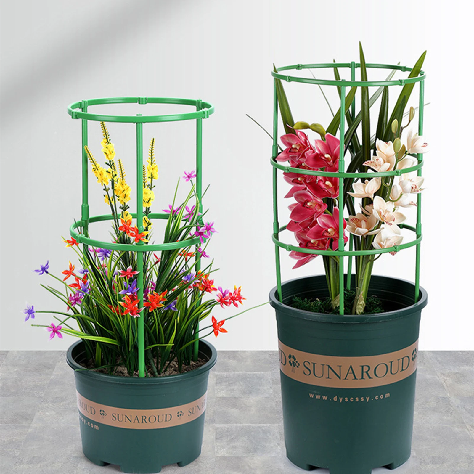 Green Plastic Plant Support Cages 5PCS Stackable Trellis Rings For Potted Flowers Vines Tomato Support Stakes Indoor