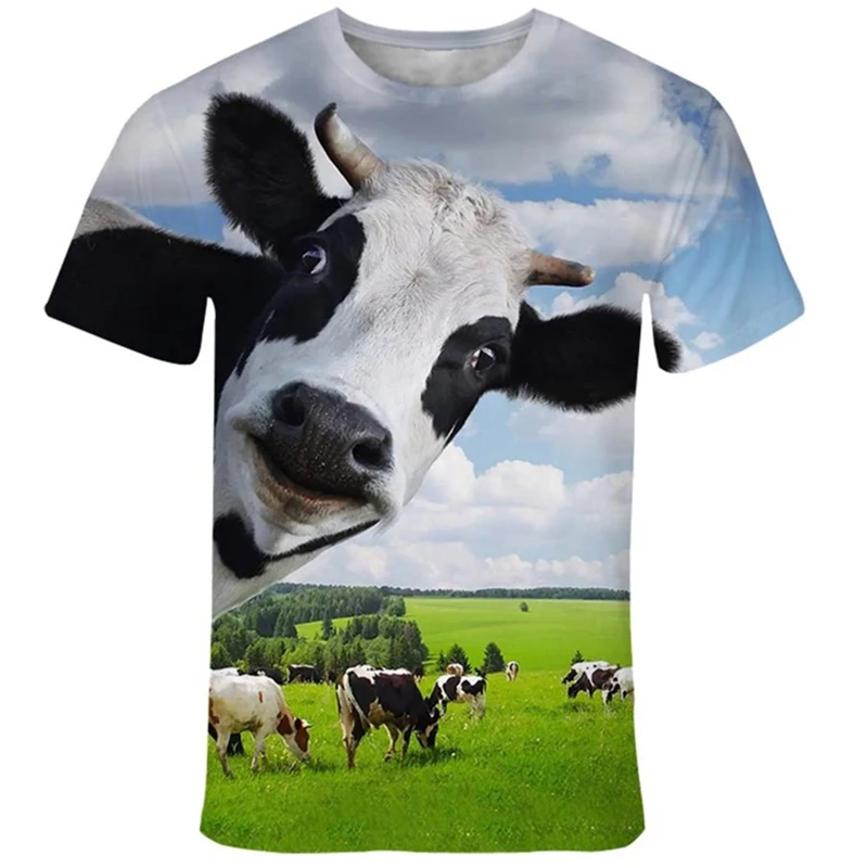 Funny Designer Cow T-shirt Men\'s Clothing Short Sleeves O-neck T Shirt 3D Printed Cute Animal Farm Outdoor Casual Fashion Tees