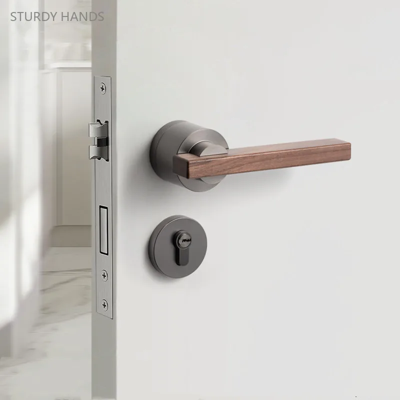 High Quality Solid Wood Handle Door Lock Quiet Security Bedroom Door Lock Interior Double Sided Handle Mechanical Lock with Key