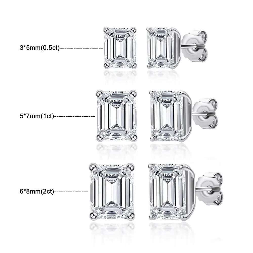 ALITREE D VVS1 Rectangle Cut Moissanite Earring s925 Sterling Sliver Plated with GRA Certificate Earrings for Women Fine Jewelry