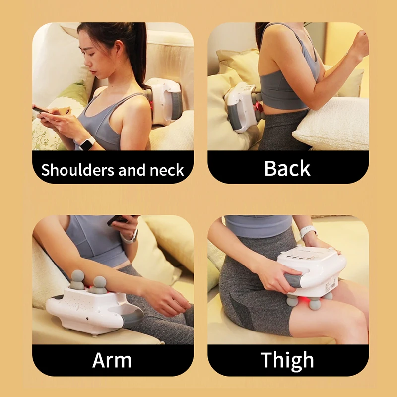 การนวดผ่อนคลายกล้ามเนื้อด้วยการสั่นสะเทือน 4 หัวนวดแบบเพอร์คัชชันเนื้อเยื่อชั้นลึก พร้อมรีโมทคอนโทรล