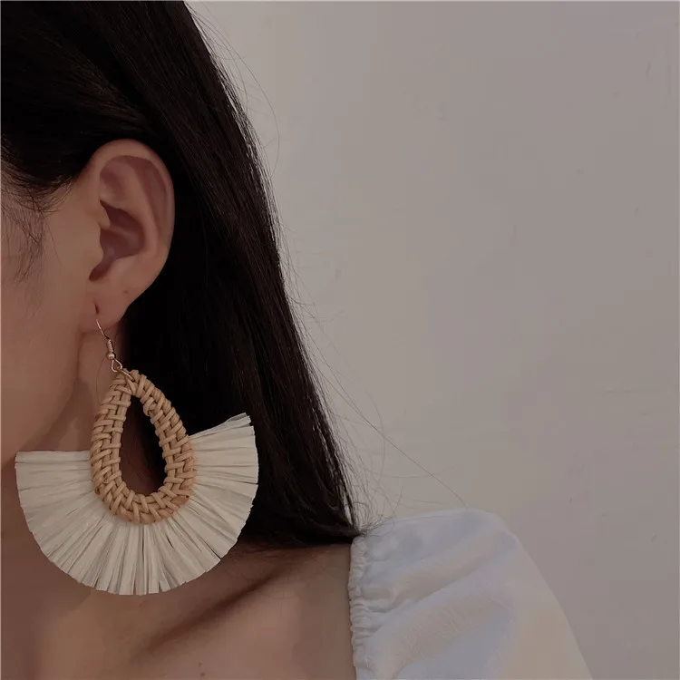 Fashion Handmade Geometric Rattan Braid Drop Earrings for Women Ethnic Bohemia Statement Earring Wholesale Jewelry Gifts