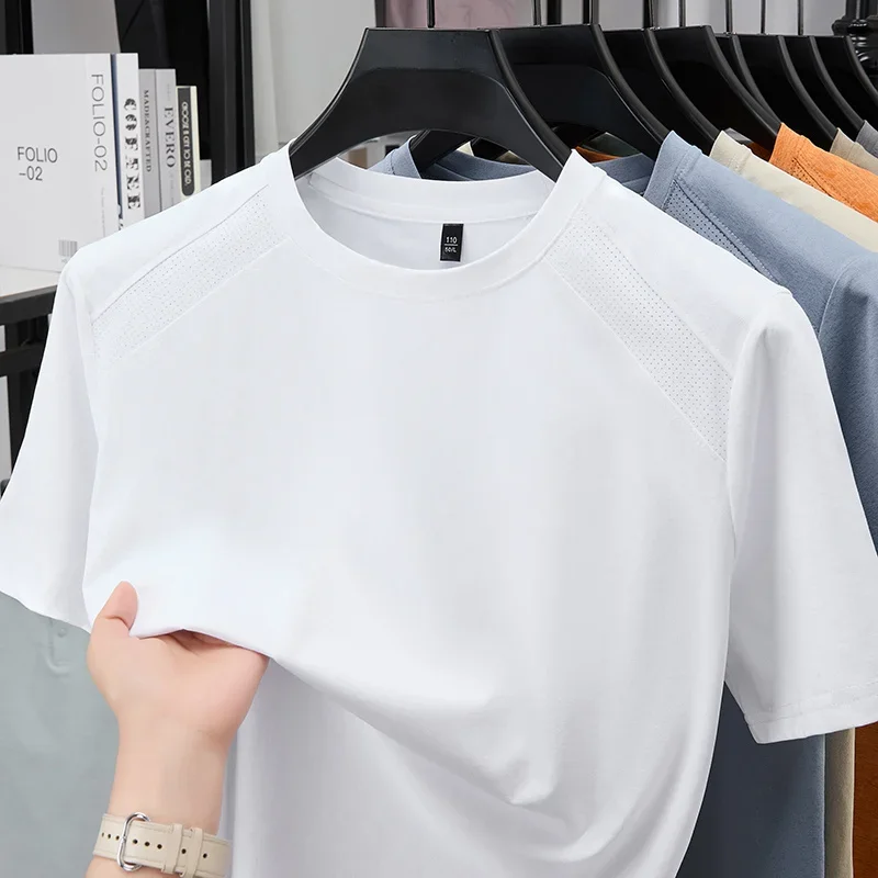 Mens Breathable Panel Crew Neck T Shirts Summer Casual Breathable Moisture Wicking Tops for Men Daily Wear