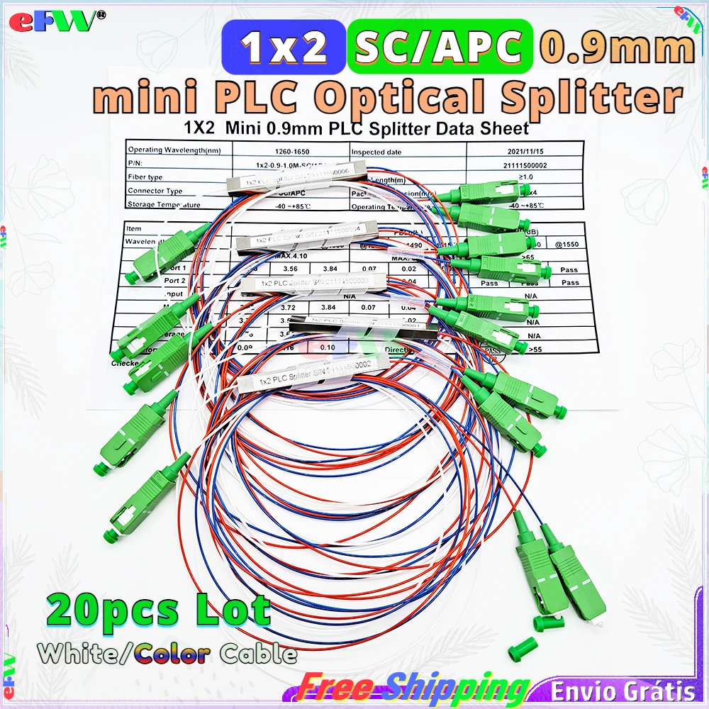 

20pcs/lot Original PLC 1x2 SC/APC Optical Splitter Mix color fiber SC APC 1to2 adaptors FTTH 1*2 FBT mini 0.9mm Optical Coupler