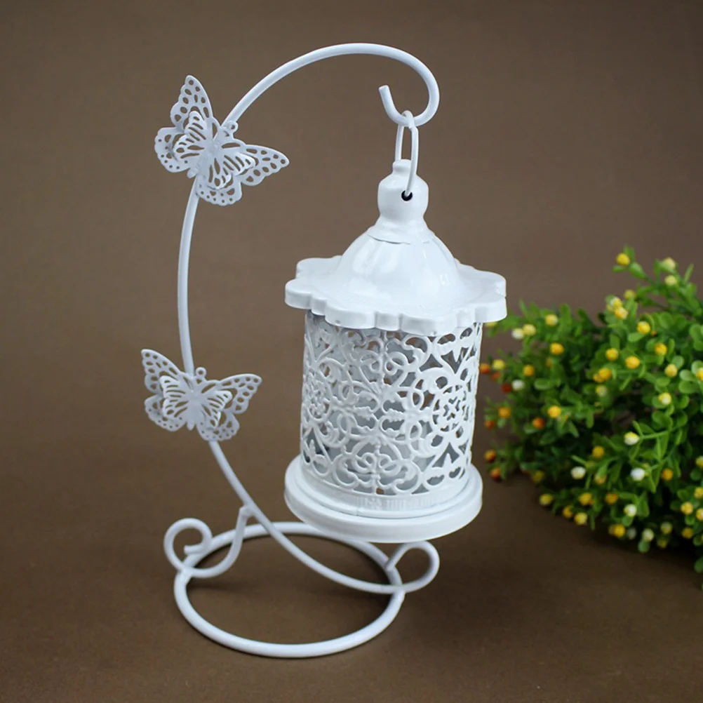 

Fine Crafted Candlestick Holder Simulated Bird Cage Shape Warm Atmosphere Decor for Birthday Festival Gift Ideas White