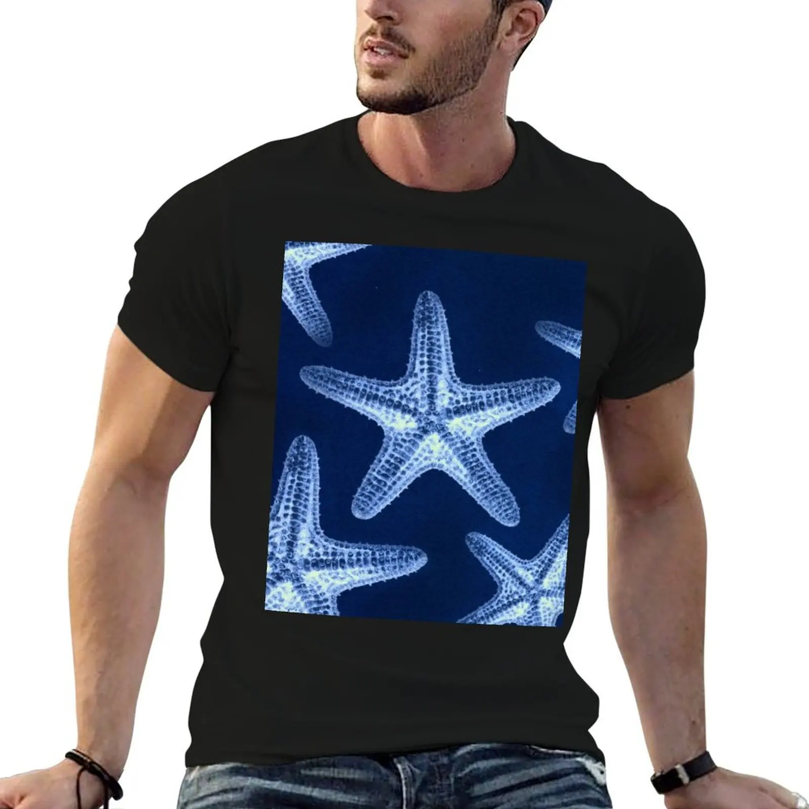 rustic coastal chic nautical navy blue beach starfish T-Shirt Quick Dry Sports Short Sleeve Tee