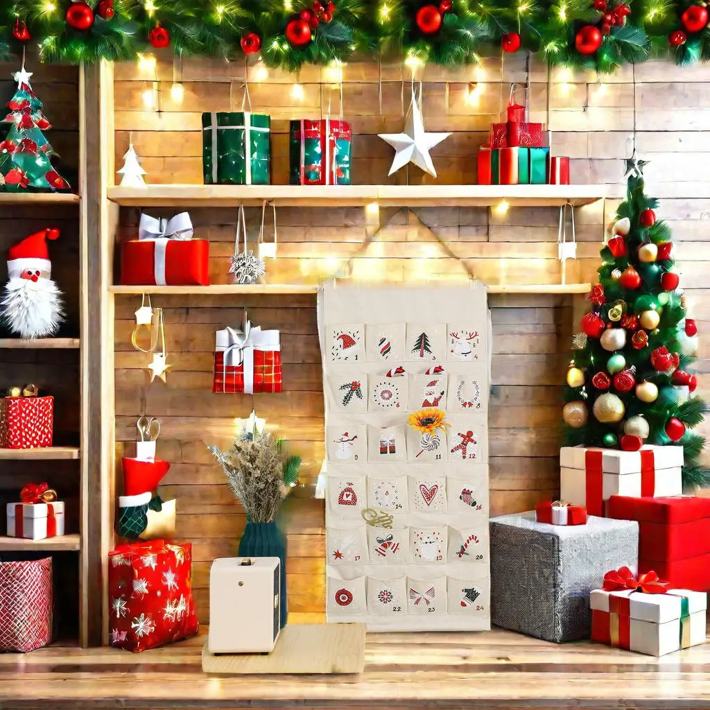 Calendario dell'Avvento natalizio personalizzato in tessuto riutilizzabile in stile rustico da appendere alla parete con 24 tasche Decorazioni per la casa per il conto alla rovescia di Natale