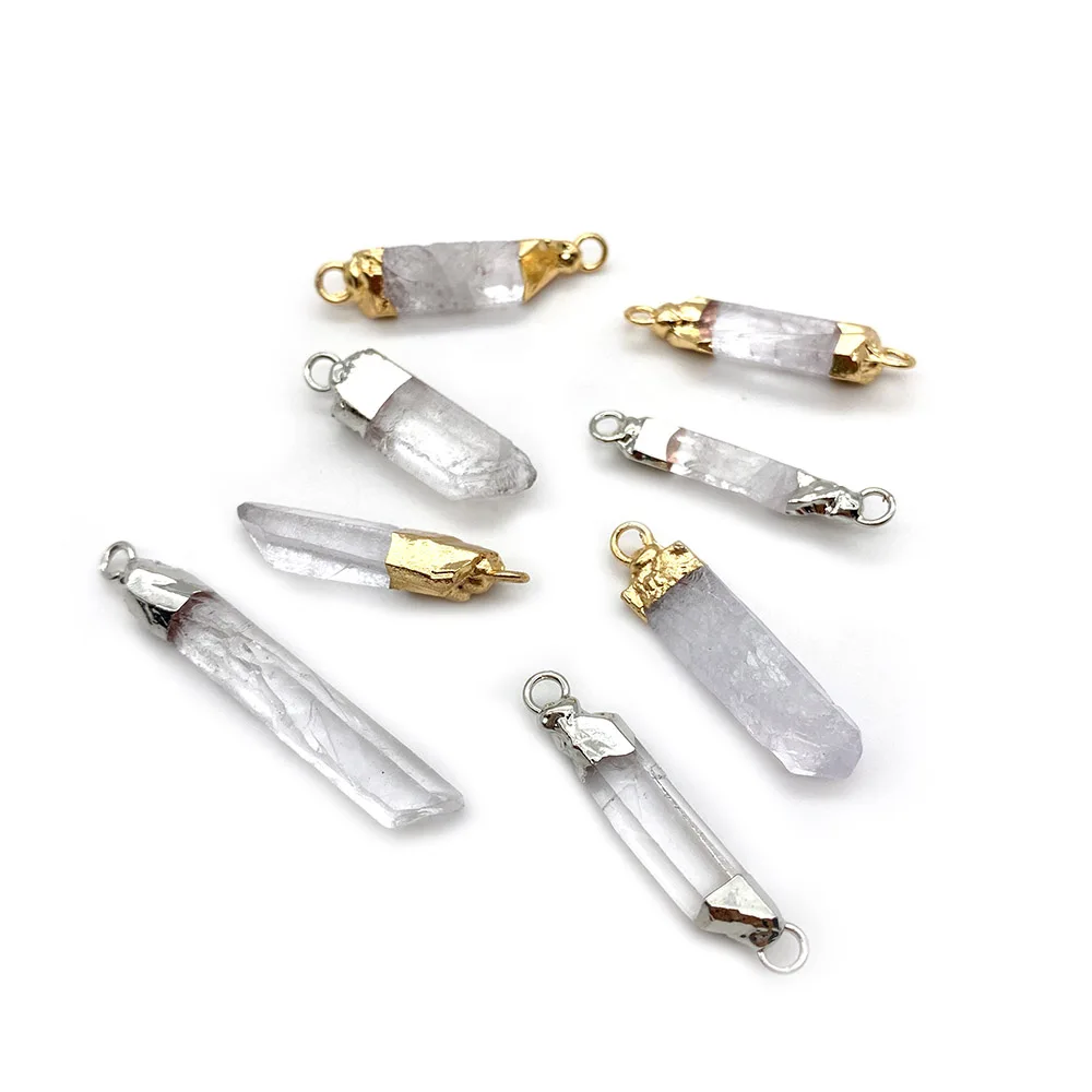 Natural Stone Irregular White Crystal Pendant 5-43mm Double Hole Connector Charm Fashion Jewelry DIY Necklace Earrings Accessory