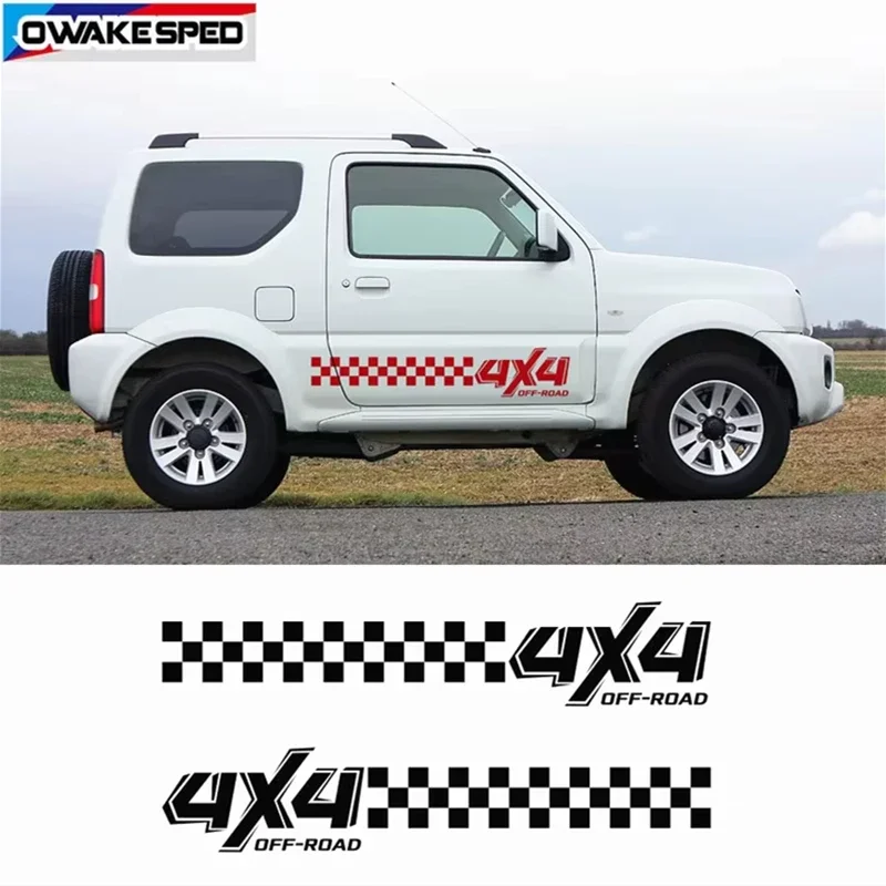 2pcs For  Jimny AT MT JTW Car Body Door Side Decor Vinyl Decals 4X4 OFF ROAD Sport Stripes DIY Racing Lattices Sticker