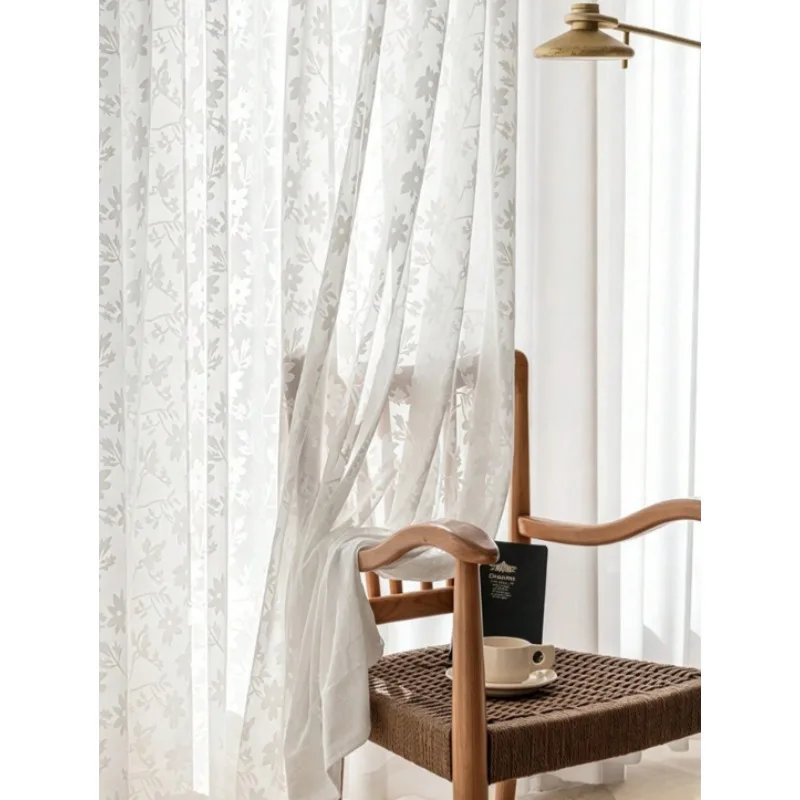 New Nordic Minimalist Relief Narcissus White Gauze Living Room Bedroom Balcony Curtains