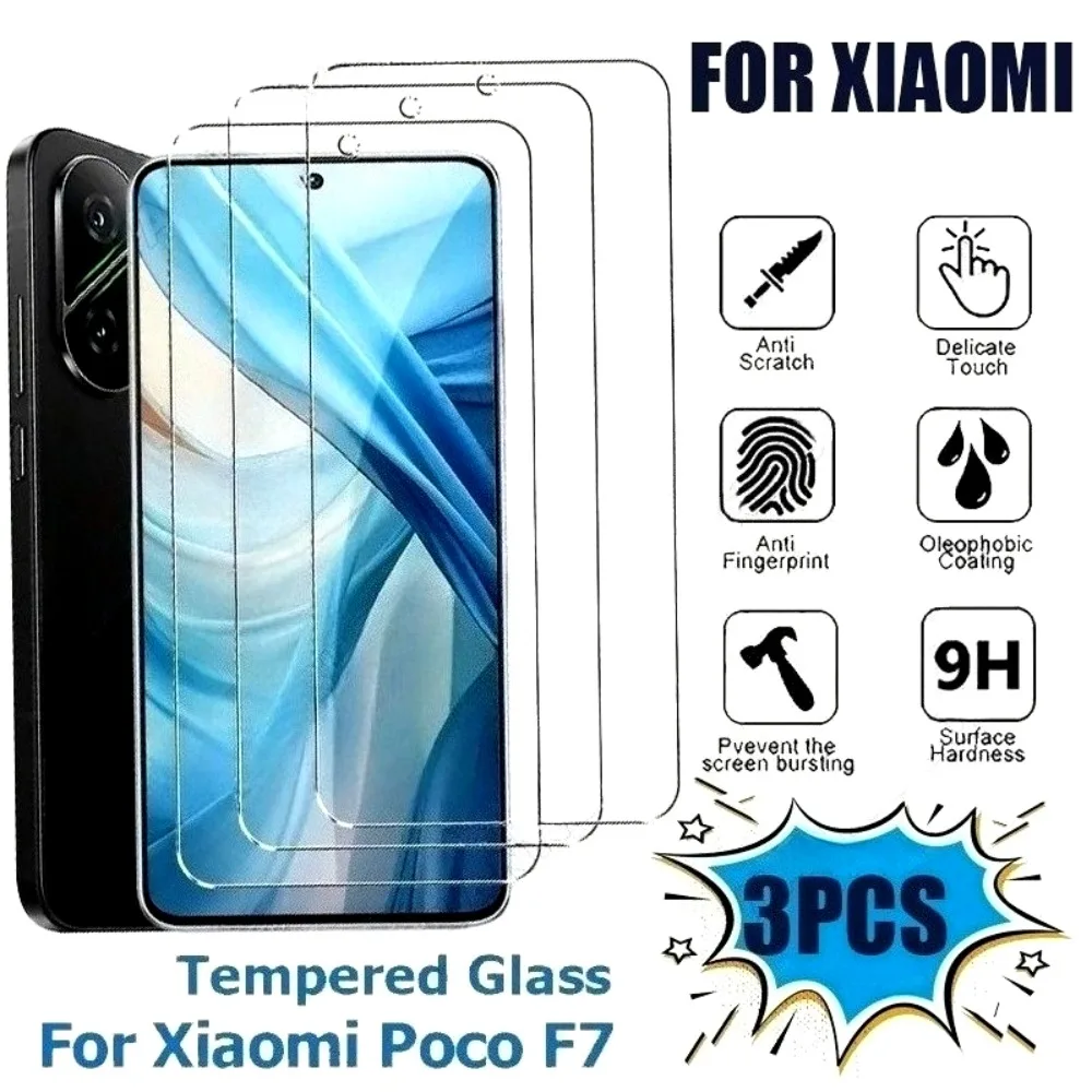 

3 шт. ультра прозрачное закаленное стекло для Xiaomi Poco F7 Ultra F6 F5 Pro F4 F3 GT Защитная пленка для экрана Poco X7 X6 X5 Pro X4 X3 NFC