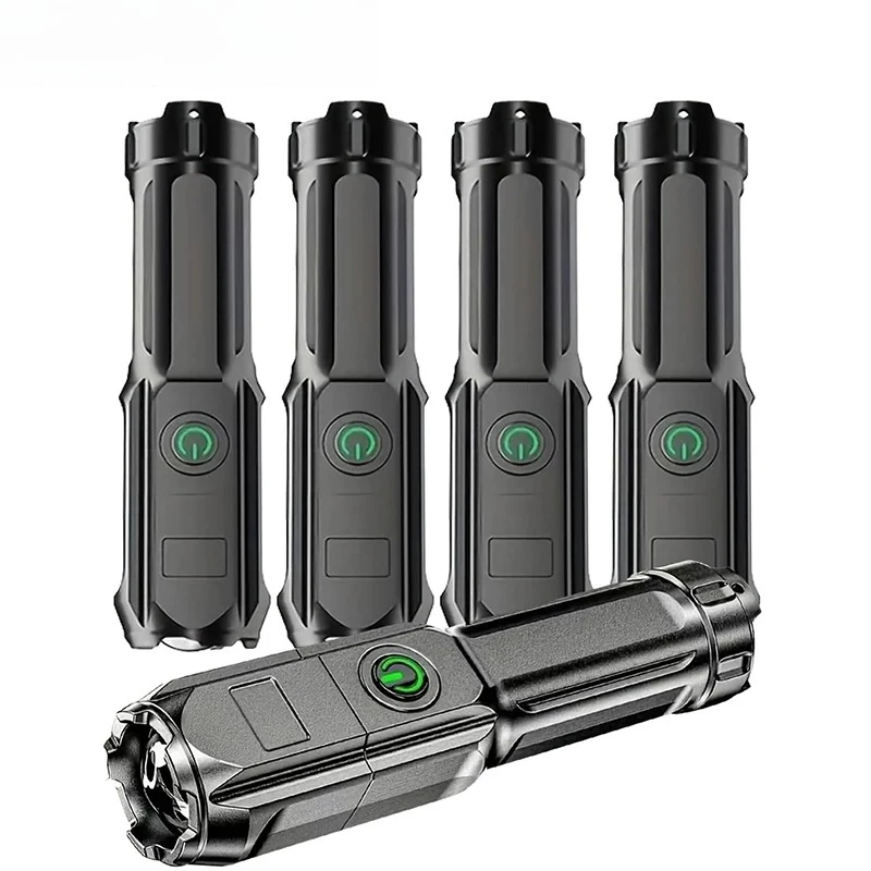 Telescopic Zoom Tactical Flashlights Rechargeable LED Torch 4 Lighting Modes Long-Range Waterproof Camping Fishing Flashlight