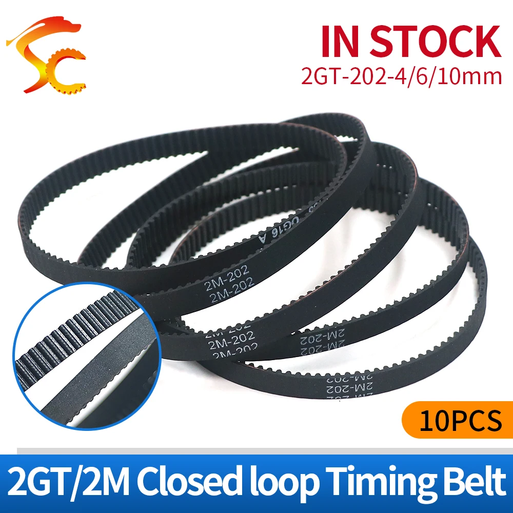 

10pcs 2GT 202 6/10MM belt closed loop rubber GT2-202-6/10MM timing belt Teeth 102 Length 202mm width 6mm 10mm for 3D printer