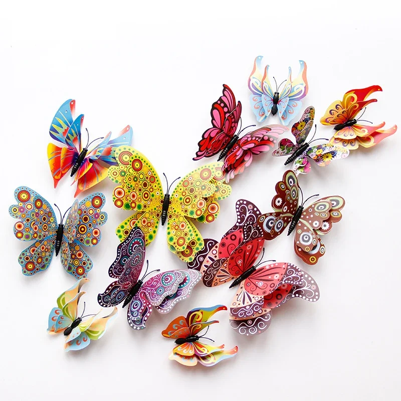 New Style Double Layer 3D Butterfly Wall Sticker Home Decor Magnet Fridge Stickers