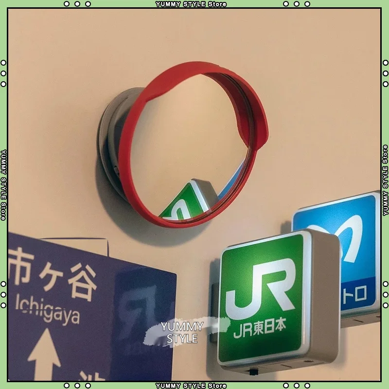 Convex Corner Mirror Refrigerator Magnet Curve Mirror Magnetic Sticker Mini Light Box Road Sign Pegboard Magnetic Decoration