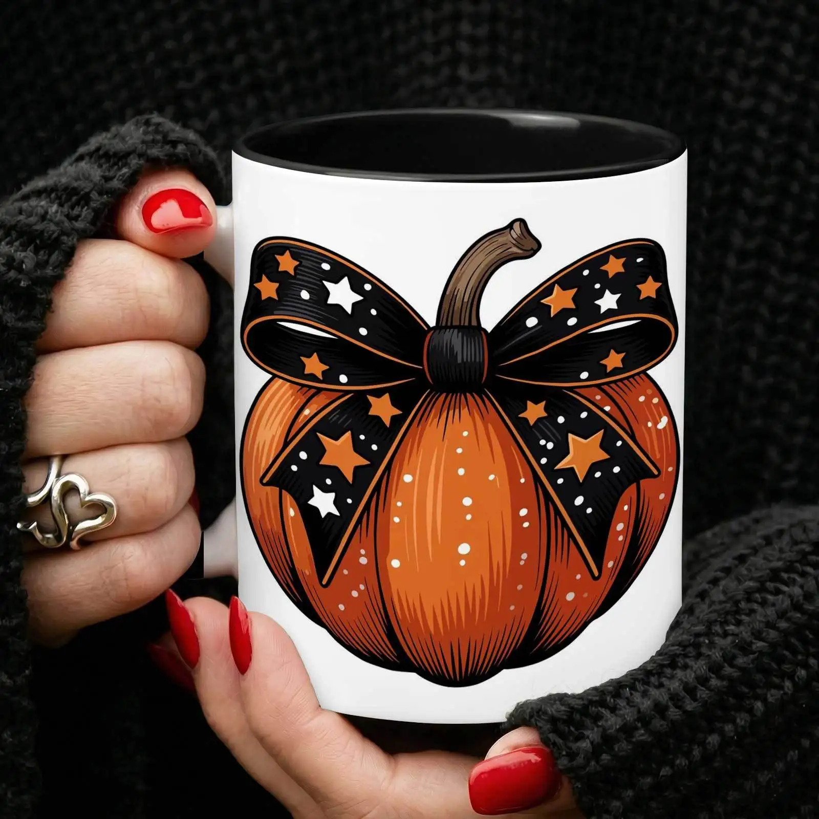 1pc [SXIUUZ] Pumpkin Mug with Bow - 11oz Ceramic Cup, Cute Halloween Suitable for Home, Office, Gifts for,, Men & Women, Pumpkin-Shaped Tumbler with Bow Design, No Assembly Required