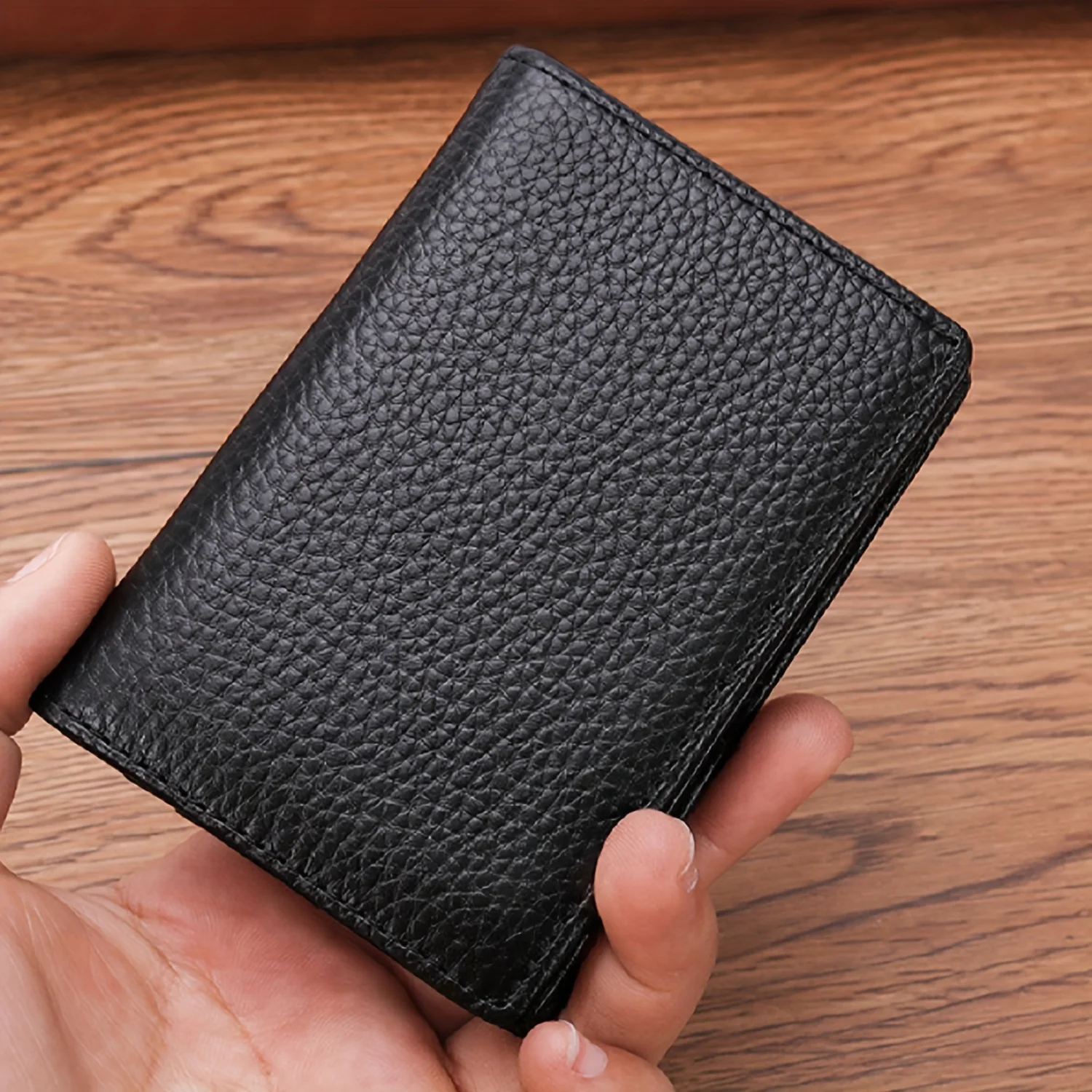 Classic Durable Business Card Holder, Multi-layer Clutch in Lychee Pattern Cowhide Leather for Large Capacity Credit and ID Card