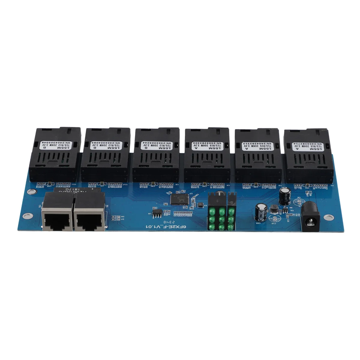 100M PCBA Board Fiber Optic Media Converter 2 RJ45 to 6 SC Optic Connector 3A+3B Ports 20KM Ethernet Switch