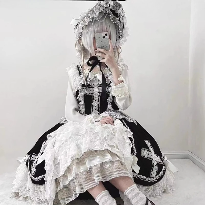 Halloween Gothic Retro Dress Female Elegant Lace Edge Princess Suspender Dress Jsk Cape Bnt Suit Women's Lolita Cosplay Dress - Image 5