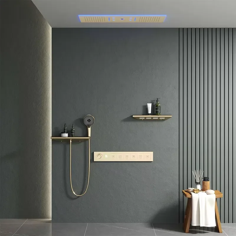 Smart LED Bluetooth Shower Set Thermostatic Rain Mist Waterfall Ceiling Mounted Bathroom Mixer System Modern Luxury Home