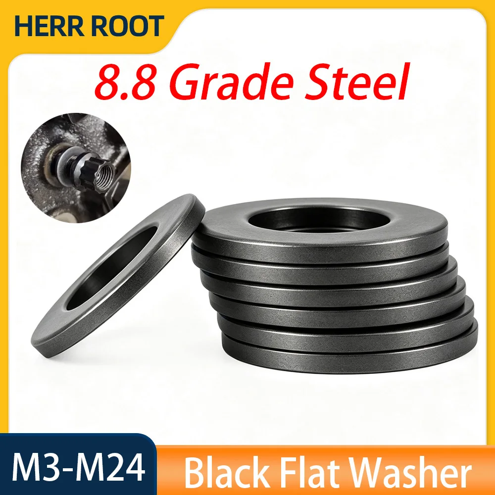 10/20/70/100pcs Black Flat Washer M3 M4 M5 M6 M8 M10 M12 M14 M16 M18 M20 M22 Black Grade 8.8 Carbon Steel Plain Gasket