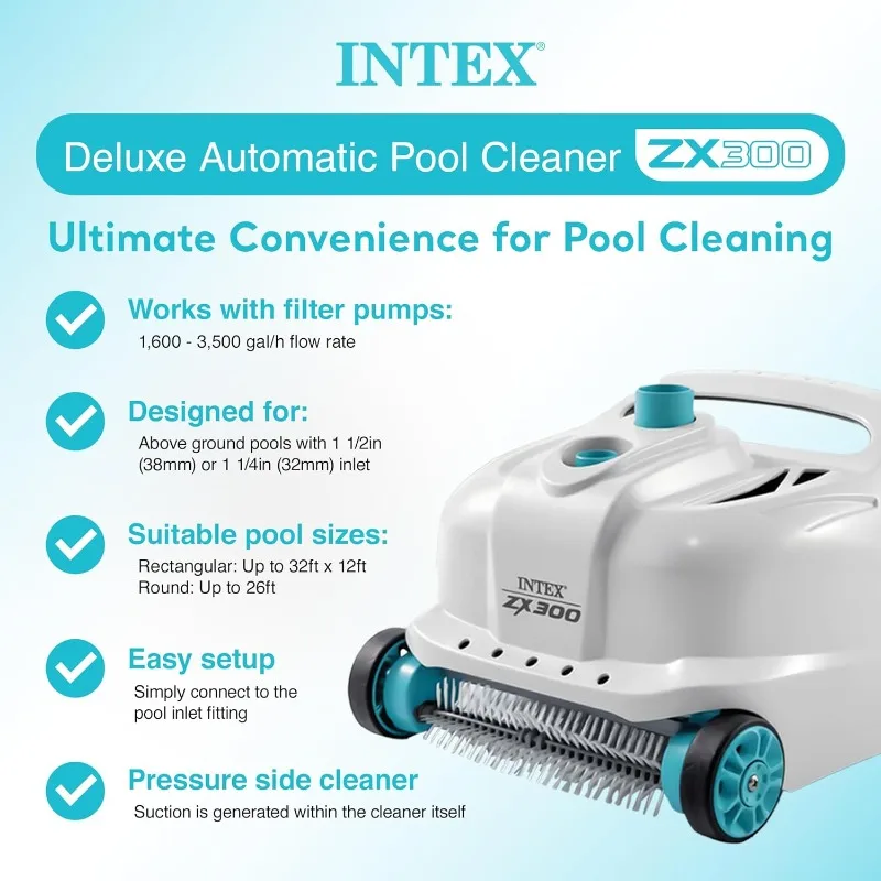 Pressure-Side Above Ground Automatic Pool Cleaner Vacuum  – Removes Debris – Removable Filter Tray – 21ft Tangle Free Hose