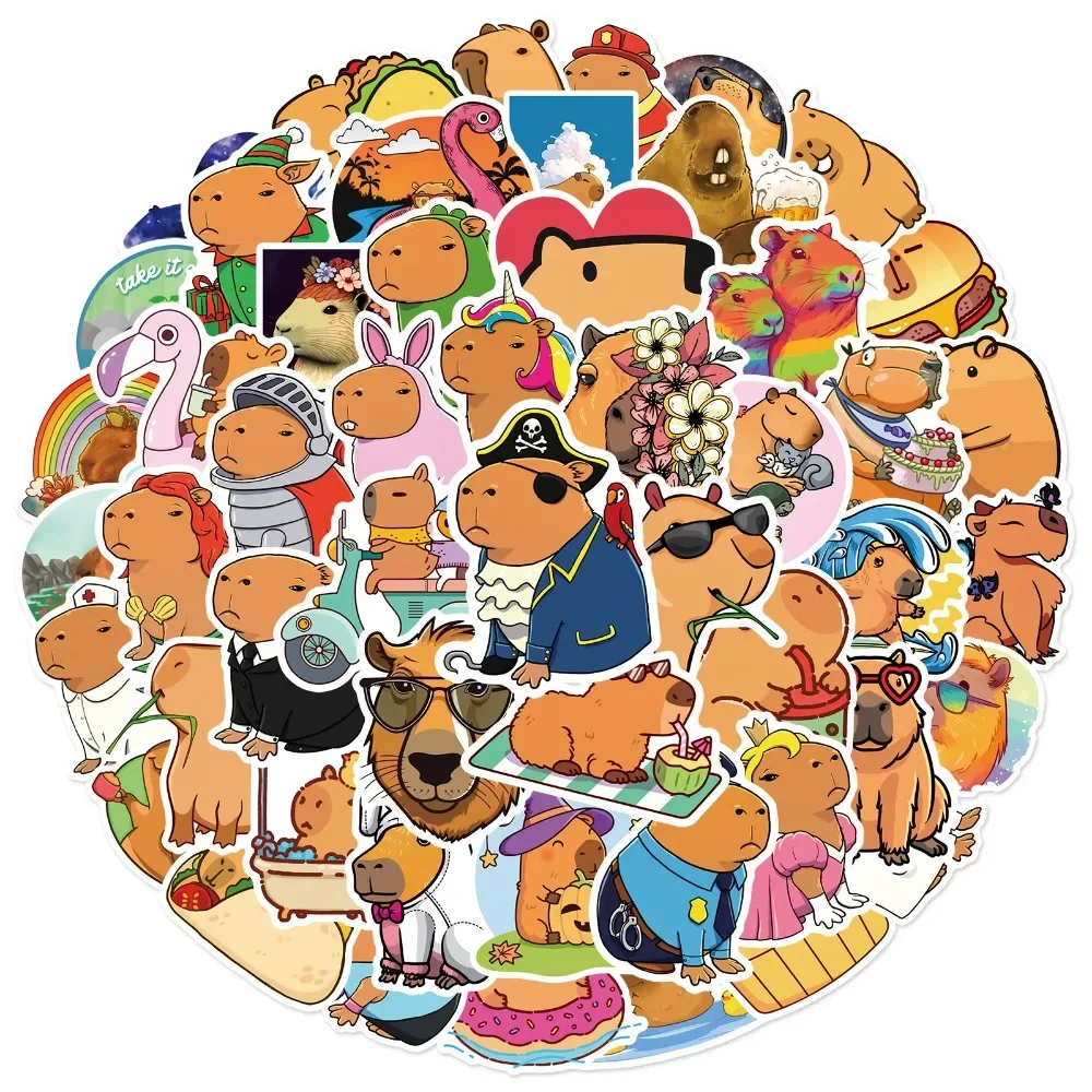 Capybara Cartoon Stickers Lovely Cartoon Capybara Waterproof Stickers Student Stationery Stickers 50 Pieces