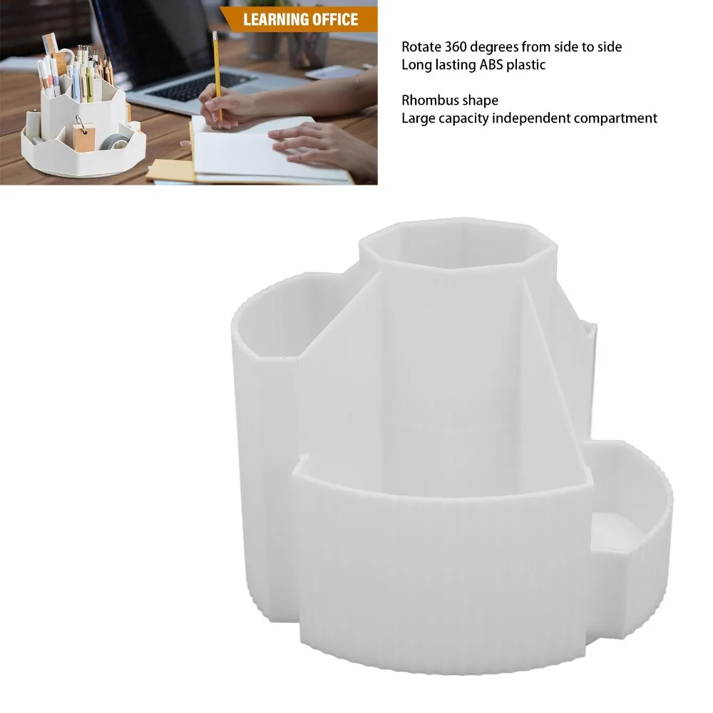 ABS Rotating Pen Holder 360 Degree Rotating 5 Segments Pencil Storage Organizer Multifunction Large Capacity Desk Accessories
