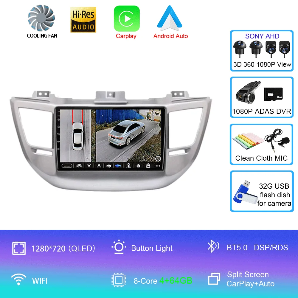 Android 16 autoradio Carplay voor Hyundai Tucson IX35 3 2015 2016 2017 2018 2Din multimediaspeler navigatie GPS head unit