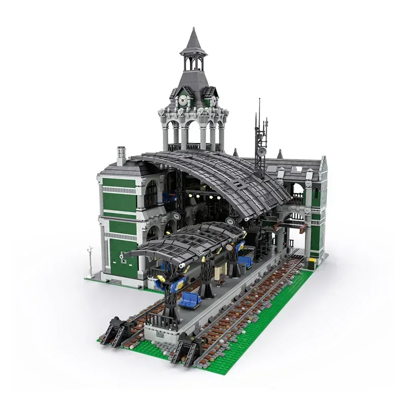 MOC-37719 European Vintage City Street Giant Train Station Assembly Building Block Model12597Parts Building Blocks Kids Toy Gift