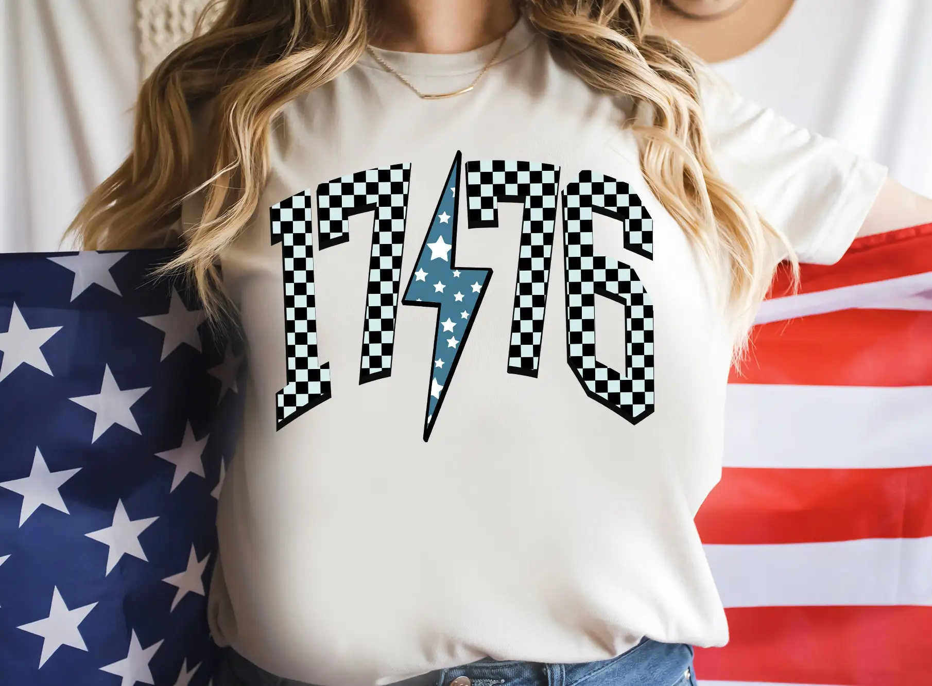 1776 T Shirt Checkered 4th of July USA Patriotic Est American Parade Memorial Day US26