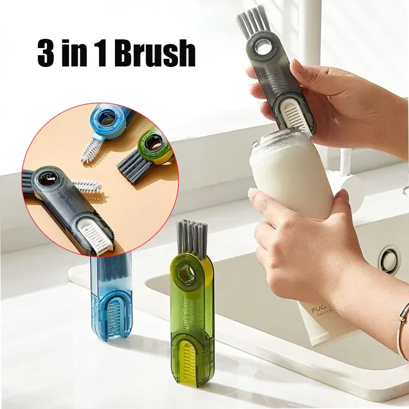 

3-in-1 Cleaning Brush Water Bottle Lid Cleaning Brush Multi-Purpose U-Shaped Cup Crevice Cleaning Brush Silicone Cleaner