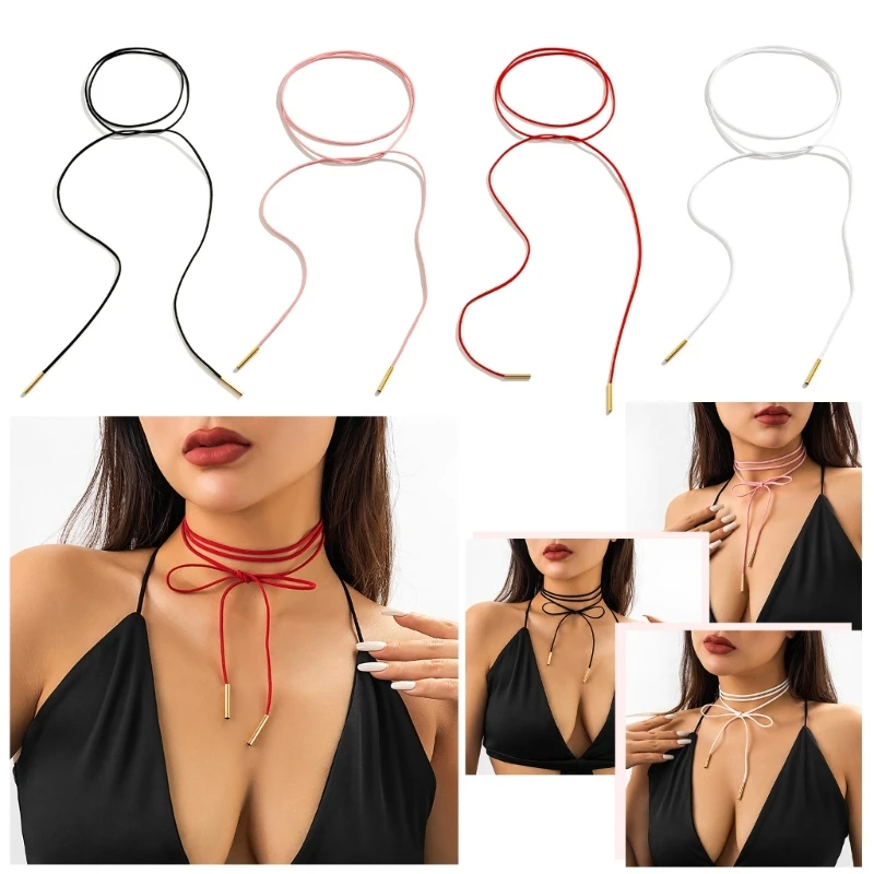 Summer Boho Necklace Long Rope Choker Necklace Velvet Strap Rope Choker Chain for Women Girls Party Jewelry Ornament