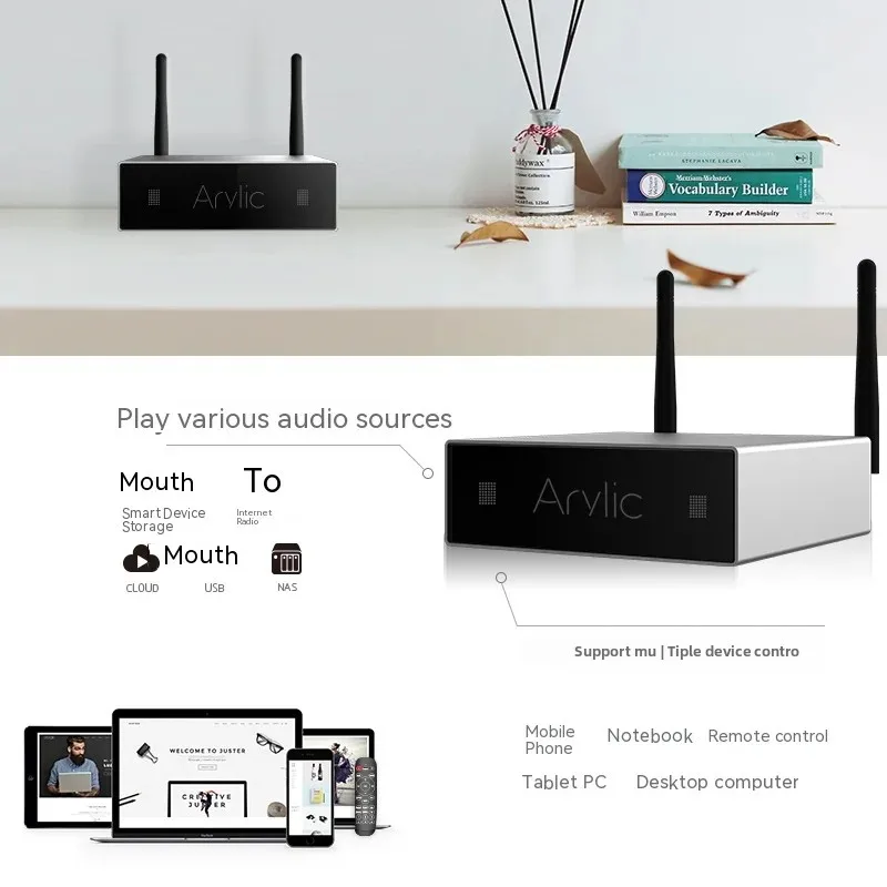 

Arylic A50+ Усилитель для стриминга 50 Вт x 2 канала, беспроводной Bluetooth-плеер с поддержкой USB, TOSLINK, оптического и коаксиального входов