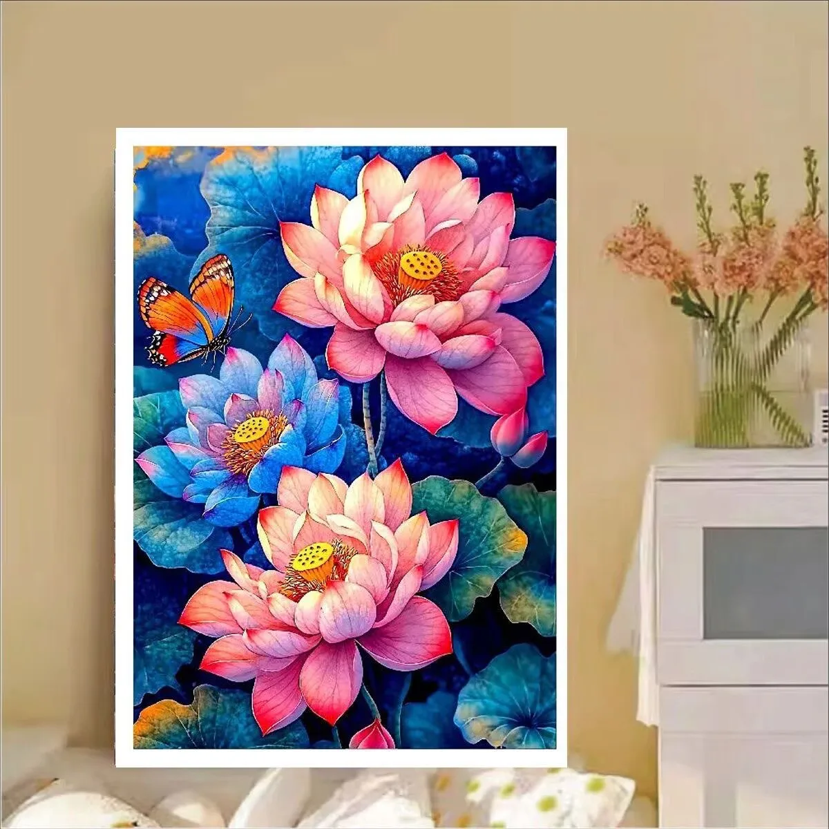 

Lotus Butterfly Printed Kits Cross Stitch 11CT 9CT Embroidery DIY Cotton Needlework Sets Crafts With Needles