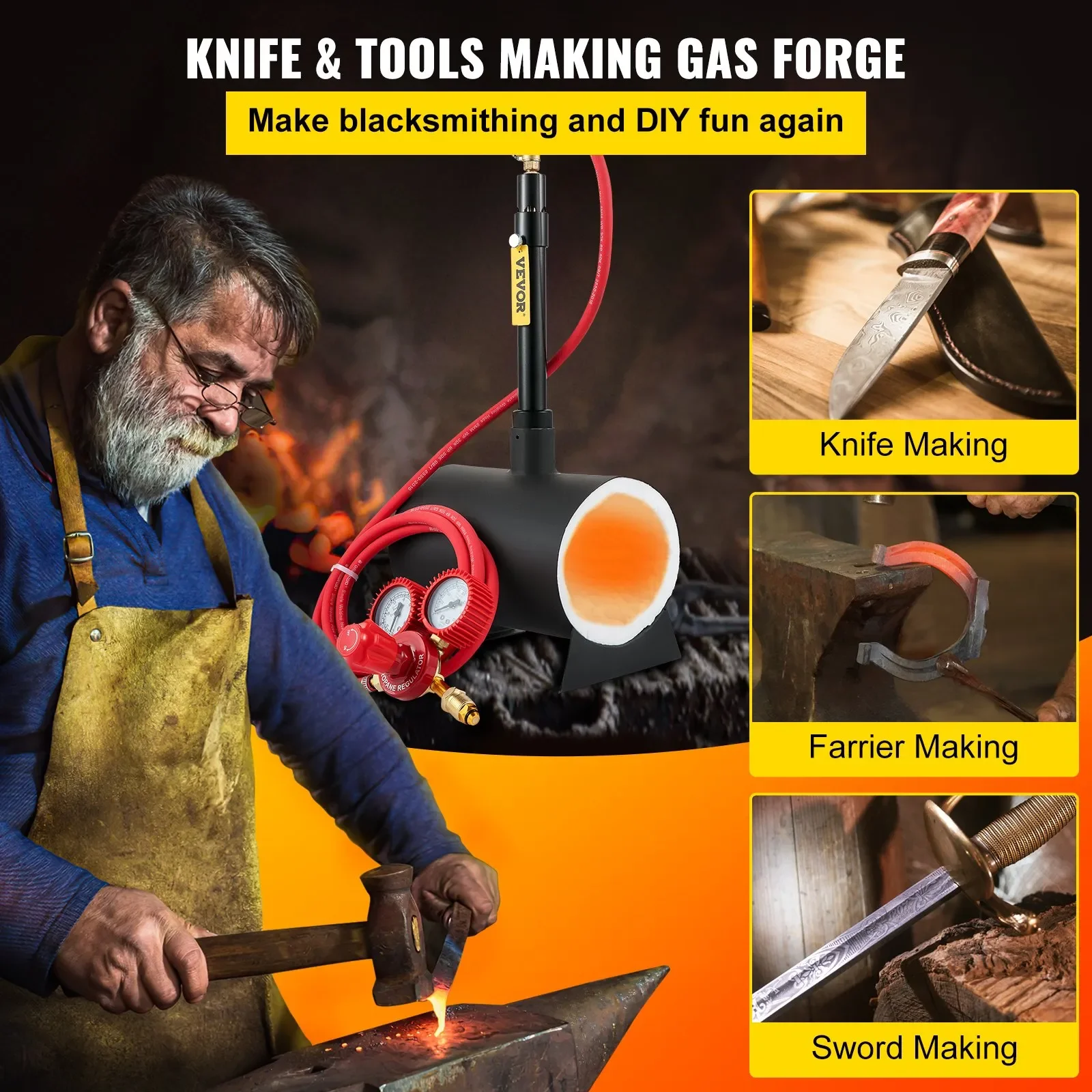 Propane Knife Forge, Farrier Furnace with Single Burner, Portable Oval Metal Forge crucible smelting kit furnace Forging Tools