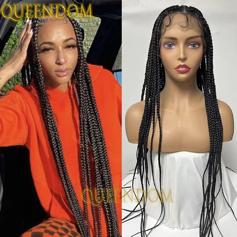 

Synthetic Heart and Round Braid Wig 36 Inch Long Crochet Cornrow Plaits Braids Wig Full Lace Box Braided Handmade Wig for Women