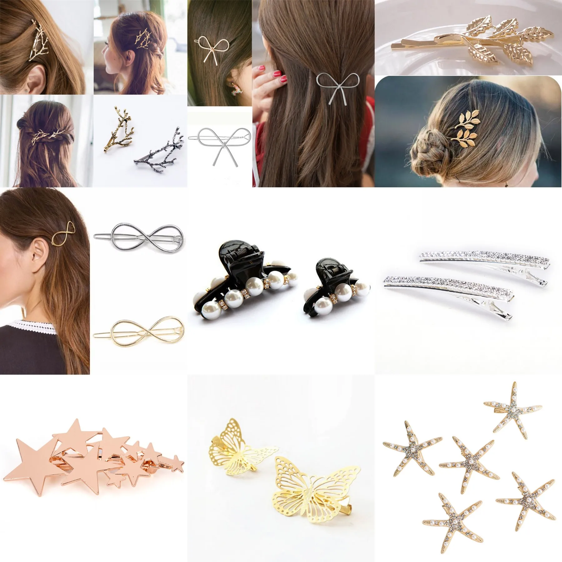 Hair Styling Clips Metal STAR PEARL BRANCH Hairpins Elegant Clip For Women Barrettes Female Headwear Alloy