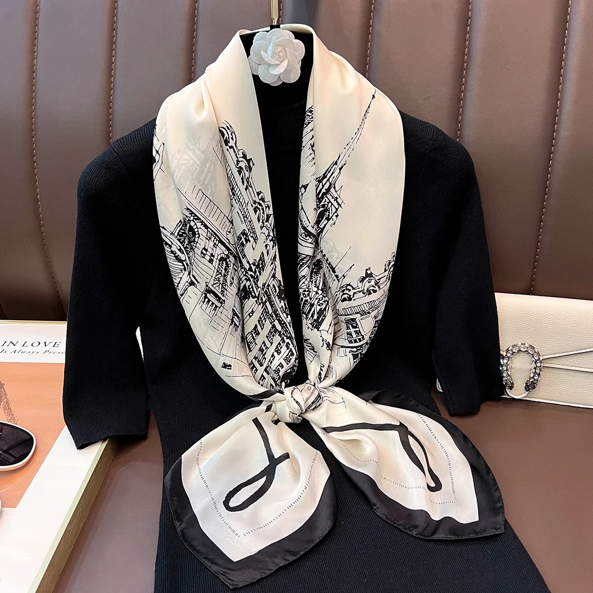 2024 spring Autumn New Fashion Silk Scarf Women Outdoor Windproof Large Square Scarf Beach Long Soft Sunscreen Scarf Lady 110cm