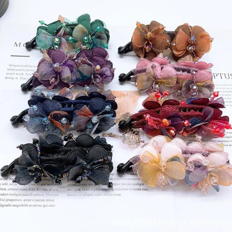 Retro Rose Handmade Twist Banana Hair Clip Non Slip Ponytail Clip Women Hair Accessory