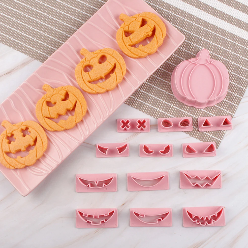 

13PCS/ Set Halloween Cookie Cutters DIY Pumpkin Face Biscuit Fondant Embosser Stamp Cake Decorating Tool Baking Supplies