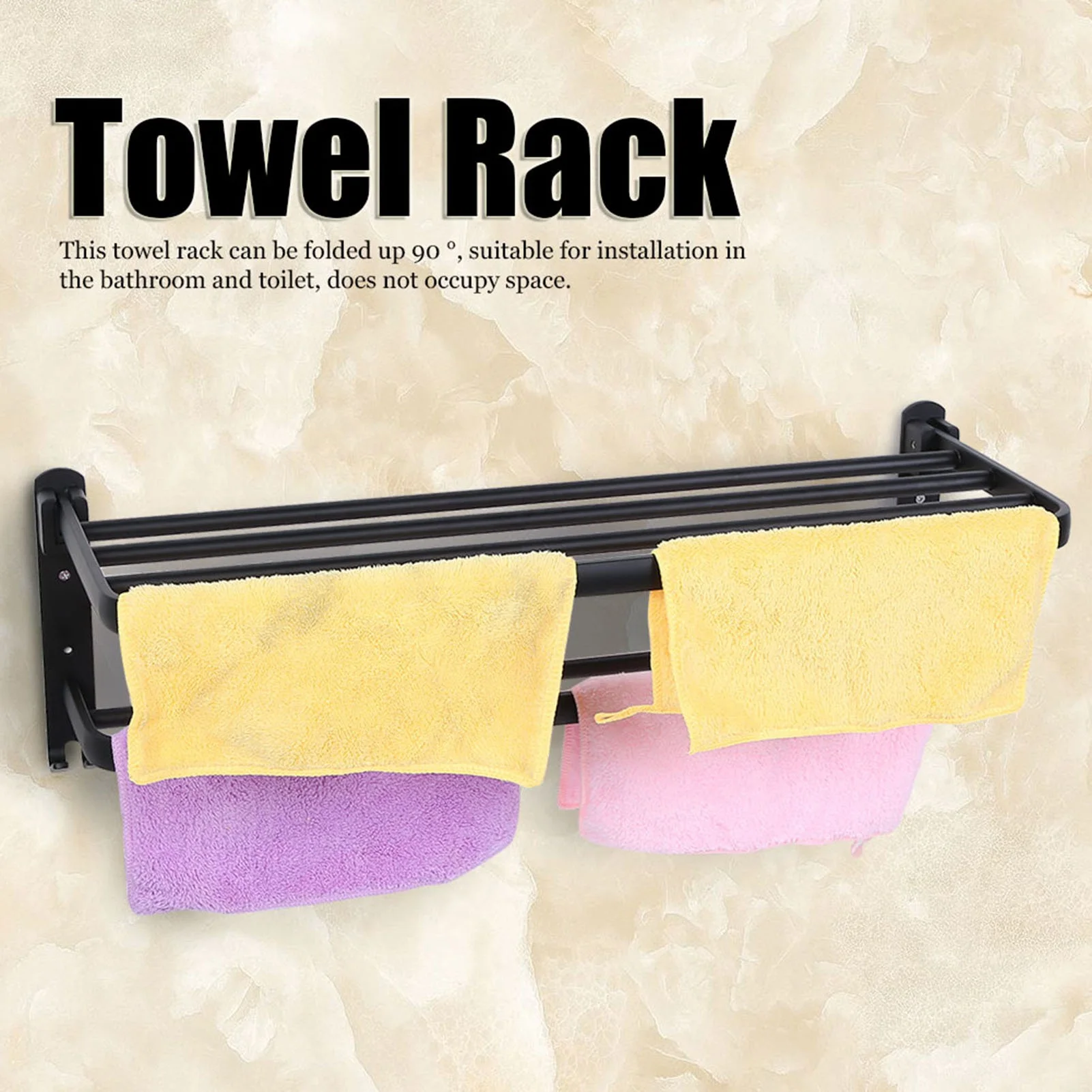 Household Bathroom Toilet Wall Mounted Folding Towel Rack Space Aluminum Towels Hanger Shelf