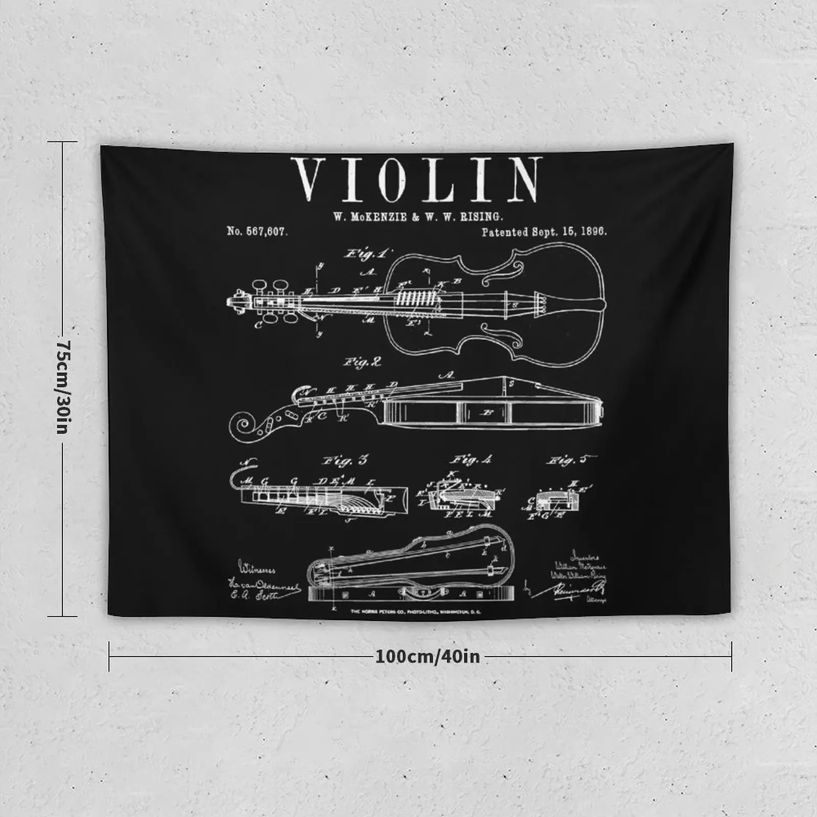 Violin Old Vintage Patent Drawing Print Tapestry Wall Hangings Decoration Room Decorations Aesthetics Tapestry