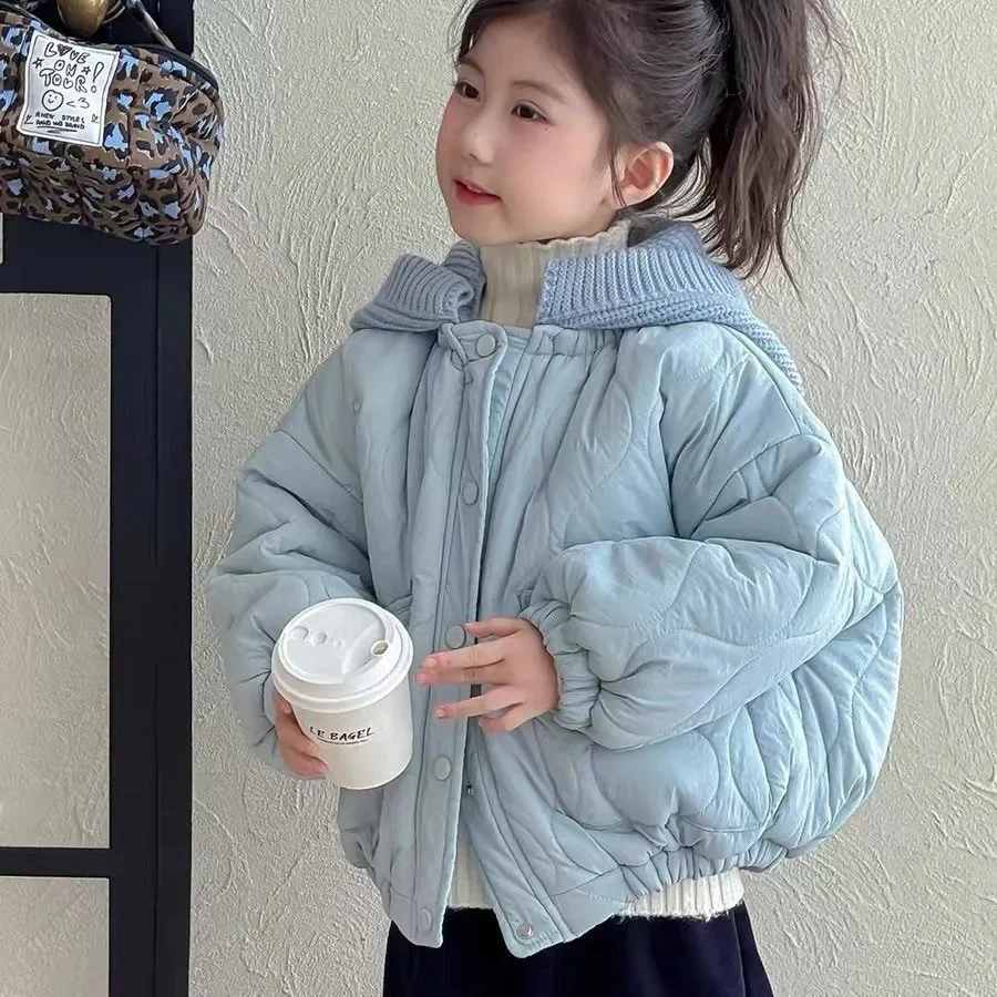 Autumn Winter Kids Hooded Jacket Fashion 2026 New Style Girls Solid Color Thickened Cotton Coat Children's Warm Outerwear