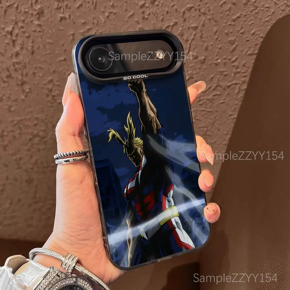 حافظة هاتف My Hero A-Academia All Might لهاتف iPhone 17,16,15,14,13,12,X,8,Pro,Max,Plus,E,SE4,Air,Mini Black IMD Matte
