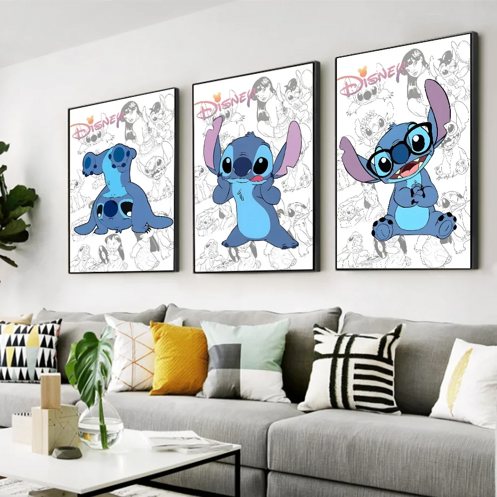 ديزني غرزة آرت ديكو الملصقات غرفة المعيشة المنزلي غرفة نوم جدار جدارية غرفة الأطفال صورة يطبع قماش لوحات يطبع ، الإطار