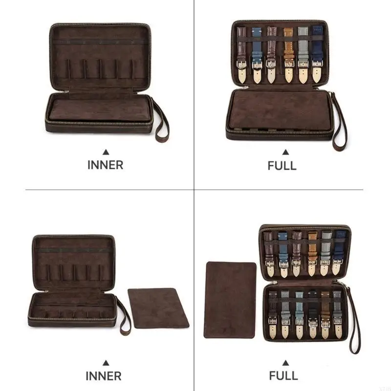  PU Leather Watch Band Travel Organizers Holds 12 Straps Protective Case Accessory with Watch Bands Storage Solution