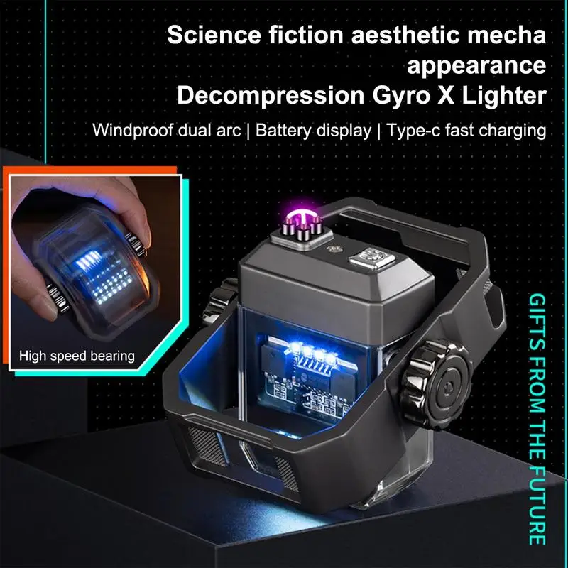 Electric Pulse Double Arc Lighters Type-C Fast Charging Lighter Outdoor Windproof Lighters Mecha Spinning Gyro Creative Gift