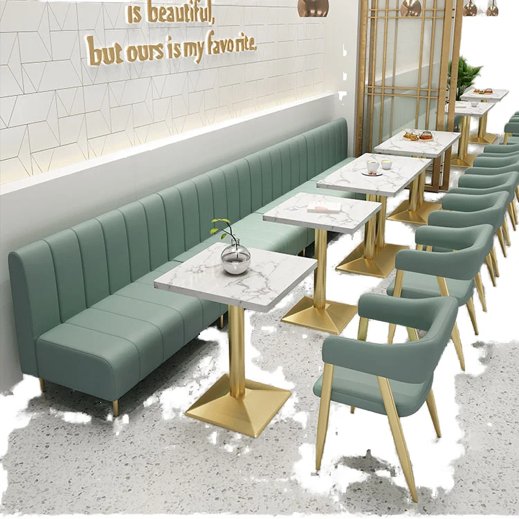 Casual Fast Food Restaurant Bakery Light Luxury Cafe Sofa Set for Milk Tea Shop Wall-Mounted Wood Tables Chairs Double Seating